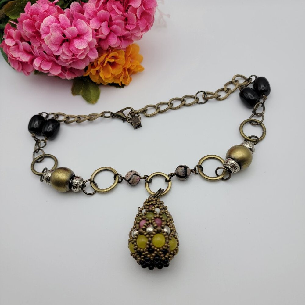 Pam Hiran Brutalist Statement Teardrop Pendant Necklace Multicolor 22"